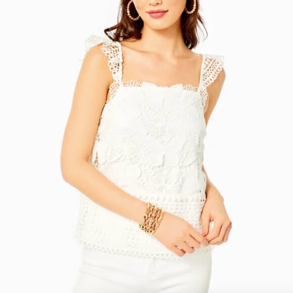 Lilly Pulitzer Azaria Lace Butterfly Tank Top in White Lace sz S - Picture 1 of 4